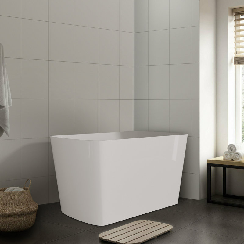 Mokleba 47" L x 27" W Freestanding Soaking Acrylic Bathtub with Seat